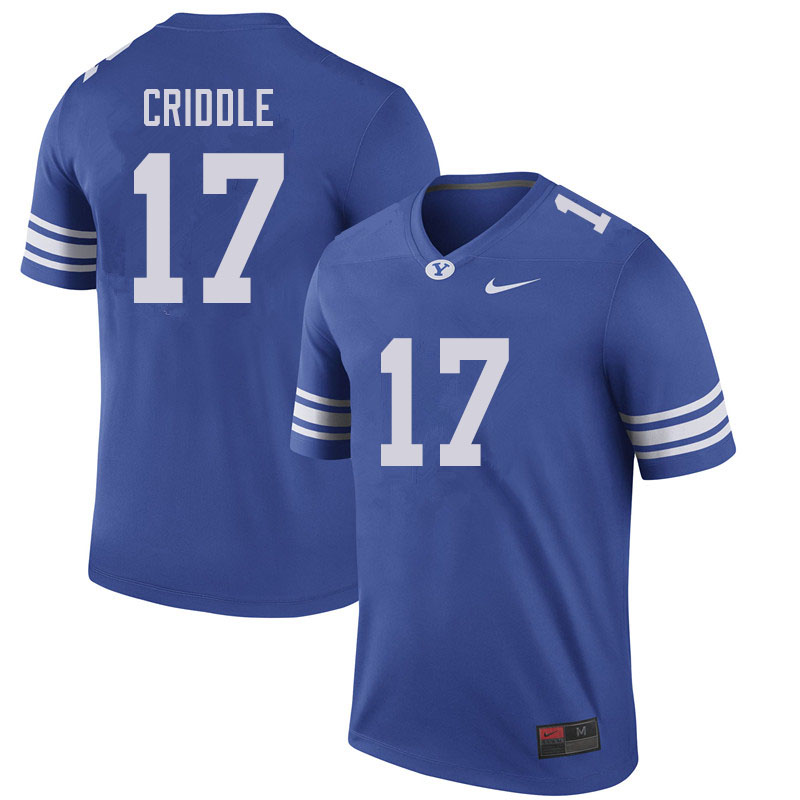 Men #17 Matthew Criddle BYU Cougars College Football Jerseys Sale-Royal - Click Image to Close
